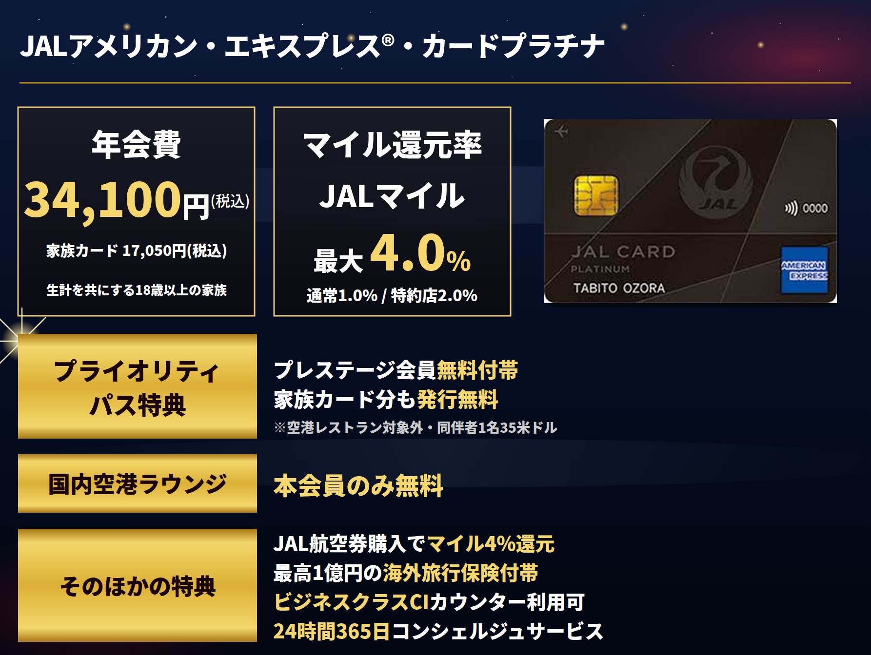 JALアメリカン・エキスプレス®・カードプラチナの券面