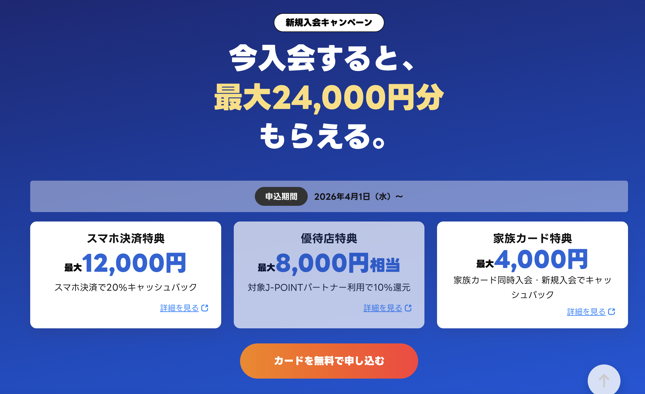 JCBカードWでは新規入会キャンペーンのアイキャッチ画像