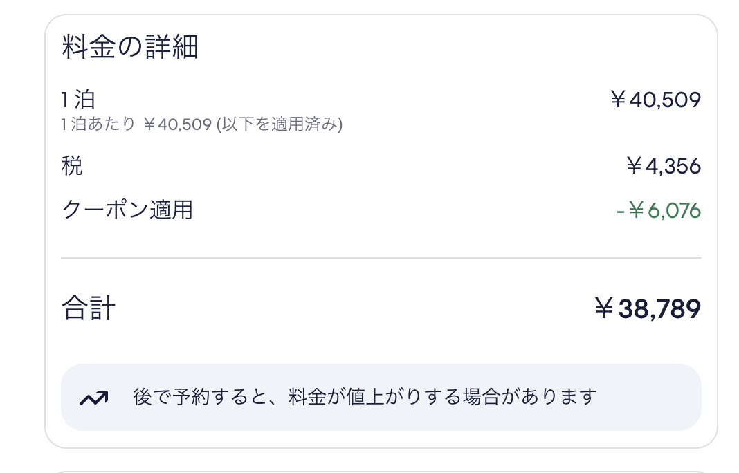 クーポン適用後の宿泊料金