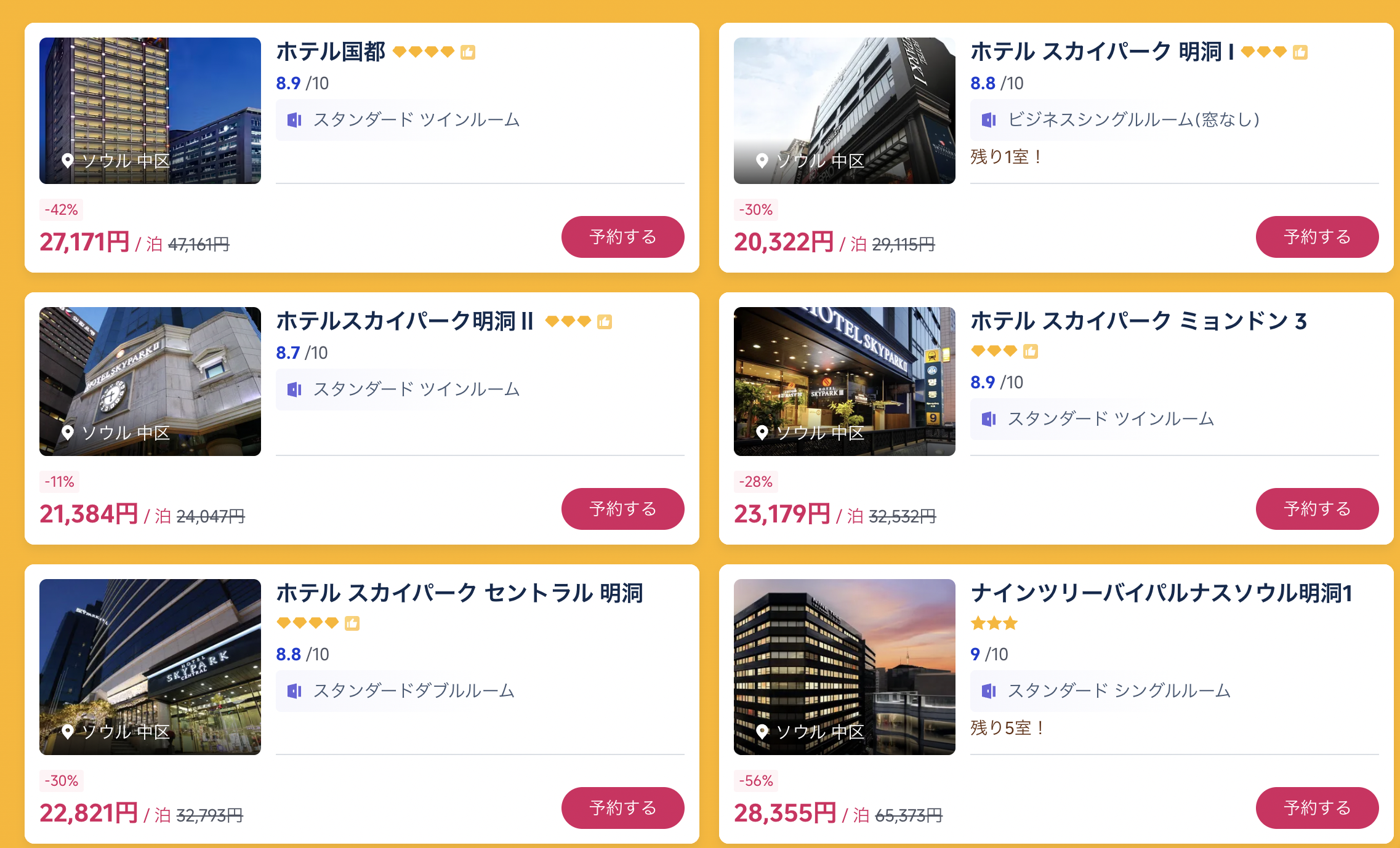 明洞エリアのホテル
